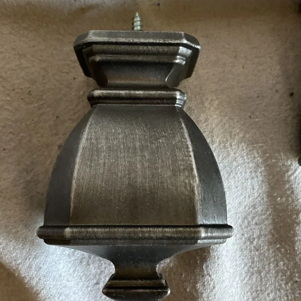 2x Wooden Drapery Curtain Rod Finials Fits 1 5/8” Rod - Screw On - AntiqueSilver